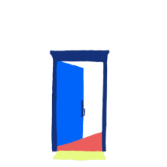 Multicolor illustration of a home door open