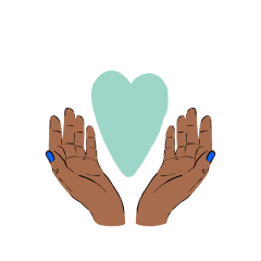 Multicolor illustration of hands with a heart floating