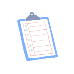 Multicolor illustration of a clipboard with a document.