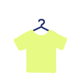 Multicolor illustration of yellow t-shirt on a hanger.