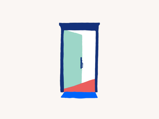Multicolor illustration of a door open