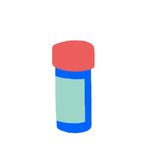 Multicolor illustration of a pill bottle