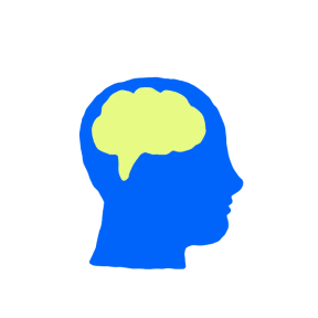 Illustration of blue color head silhouette with a yellow brain.