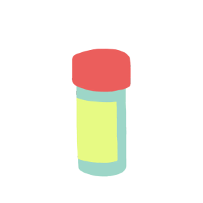 Multicolor illustration of a prescription bottle container with yellow label