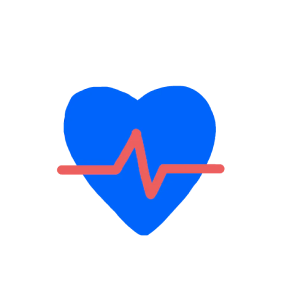 Multicolor illustration of a heart with a lifeline design element.