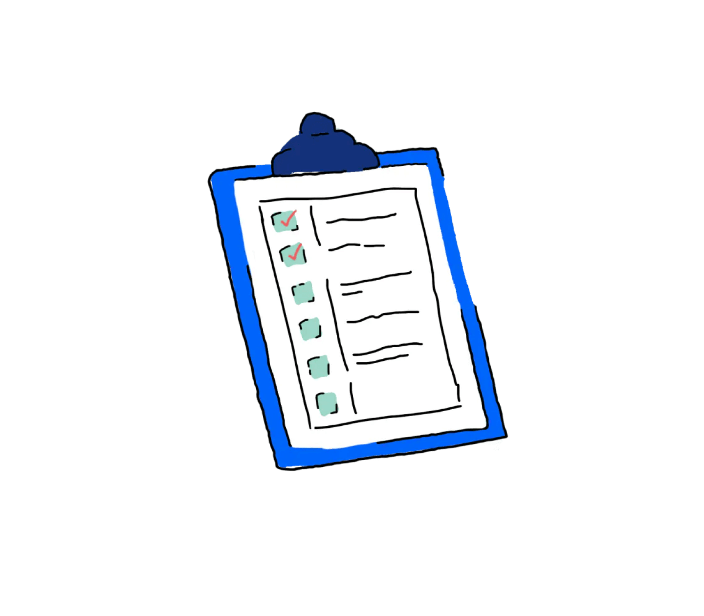 Multicolor illustration of clipboard and document with checkmarks