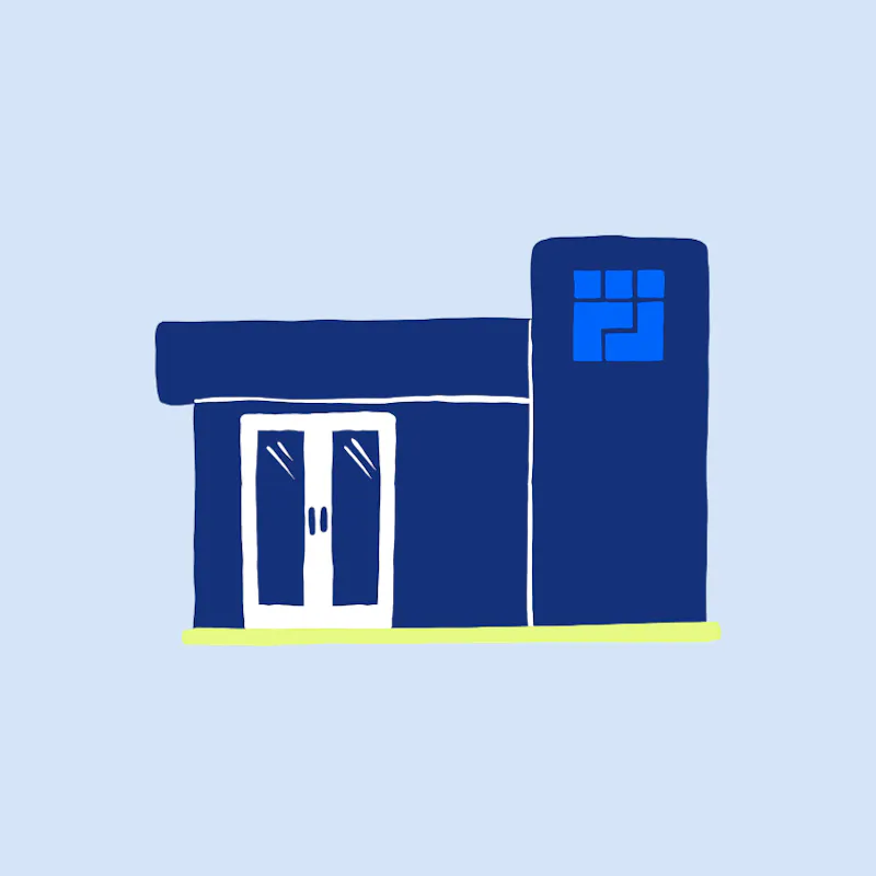 Blue illustration of a building with a Cityblock logo