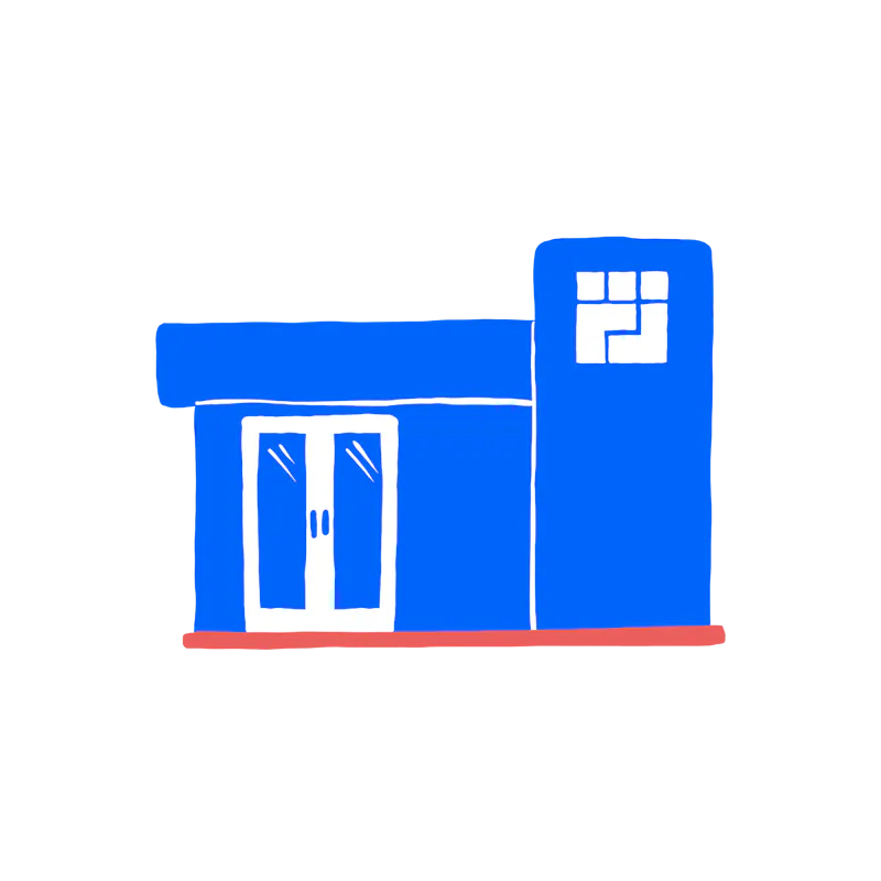 Illustration of a blue building with a Cityblock logo