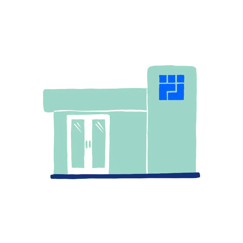 Illustration of a teal blue building with a Cityblock logo