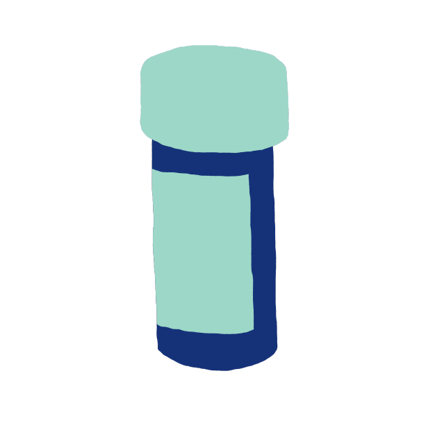 Blue illustration of a medication bottle