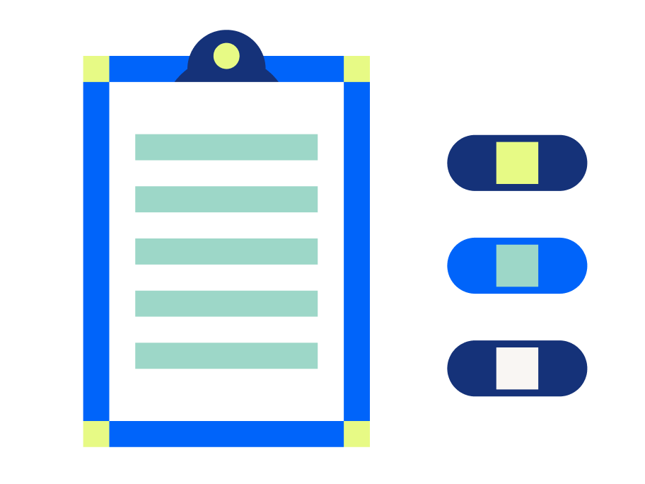 Multi-colored graphic of a clipboard and three bandaids