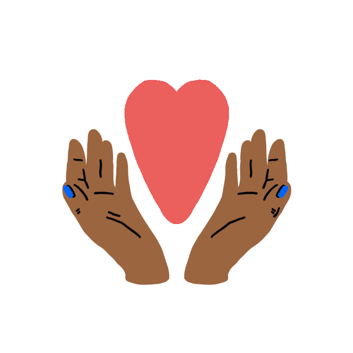 Multi-colored illustration of hands holding a red heart
