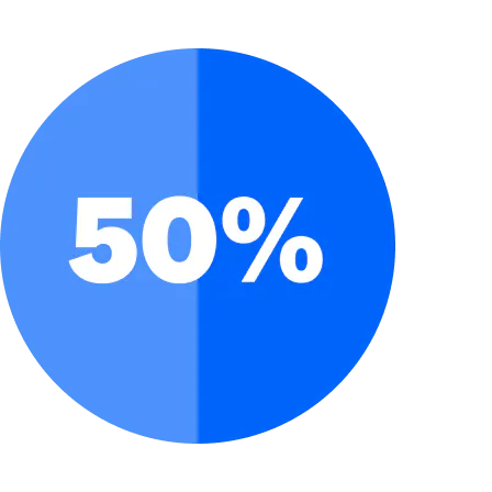 50% in a blue circle