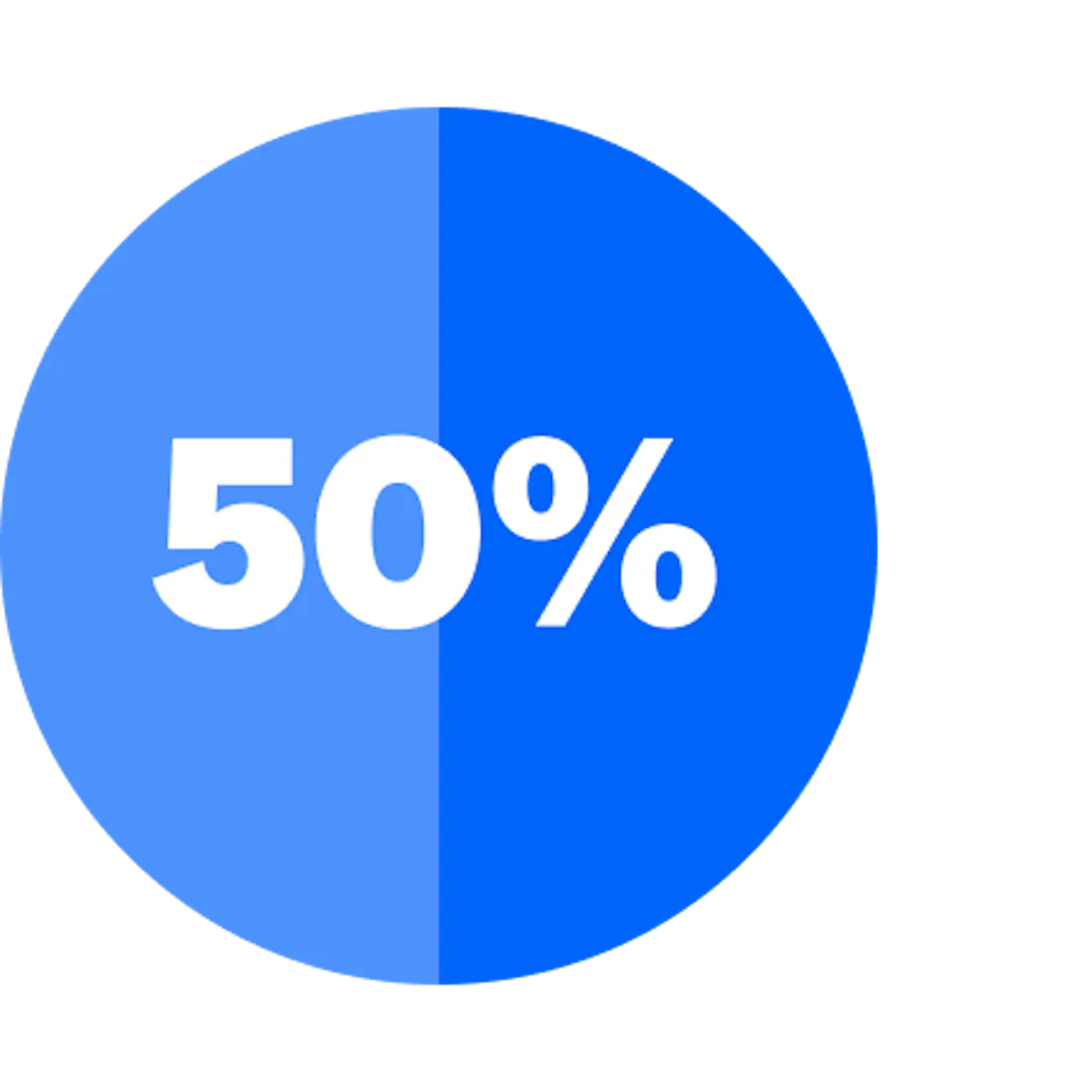 50% in a blue circle