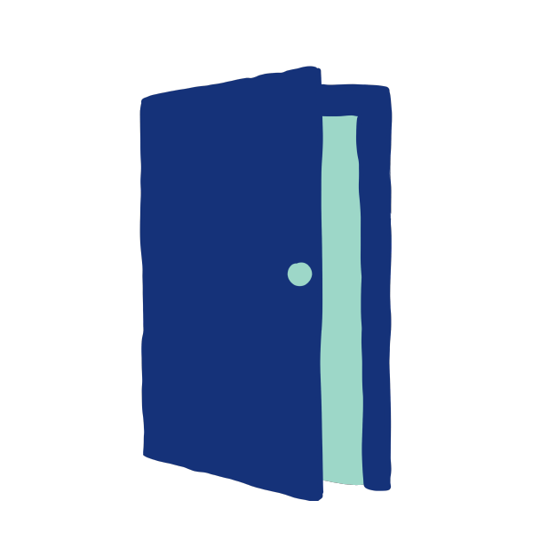 Multicolor illustration of a door open.