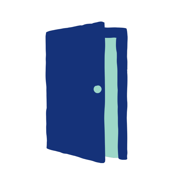 Illustration of a blue door ajar