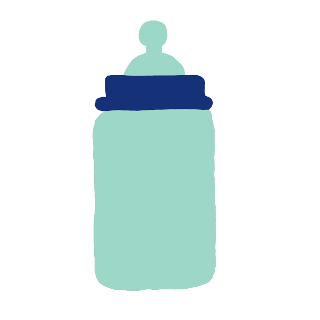 Multicolor illustration of a baby bottle.