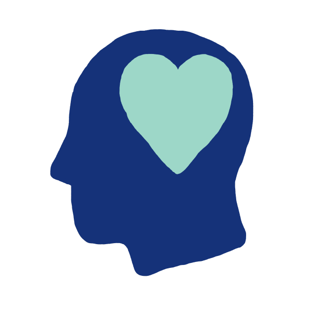 Multicolor illustration of a head silhouette with a heart.
