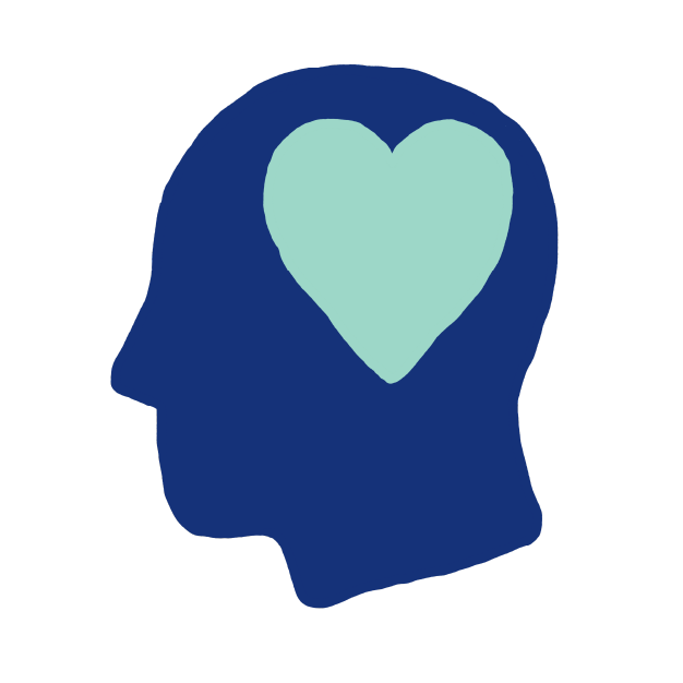 Illustration of a blue head with a heart