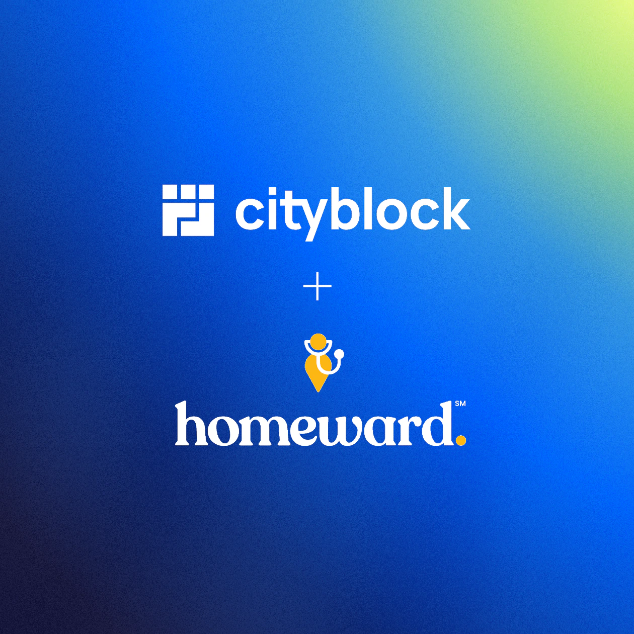 Image of the Cityblock and Homeward Health logos on a gradient background.