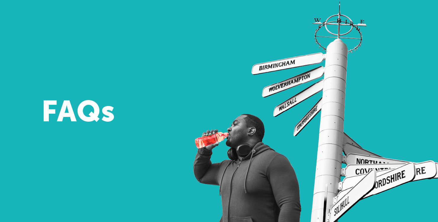 FAQ banner with a photo of a man standing in front of road signs. 