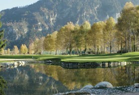 golf course Interlaken-Unterseen with water obstacle in the foreground