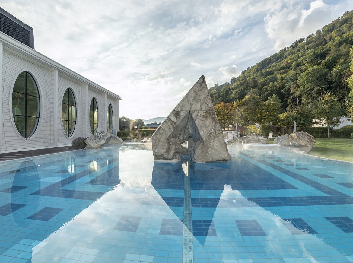 Outside pool of Tamina Therme in Bad Ragaz