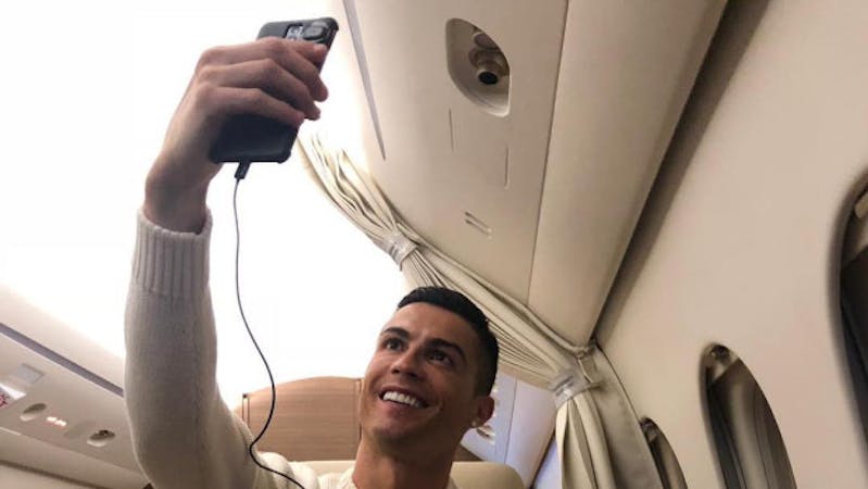 Cristiano Ronaldo taking a selfie inside his £20m private Gulfstream G200 jet