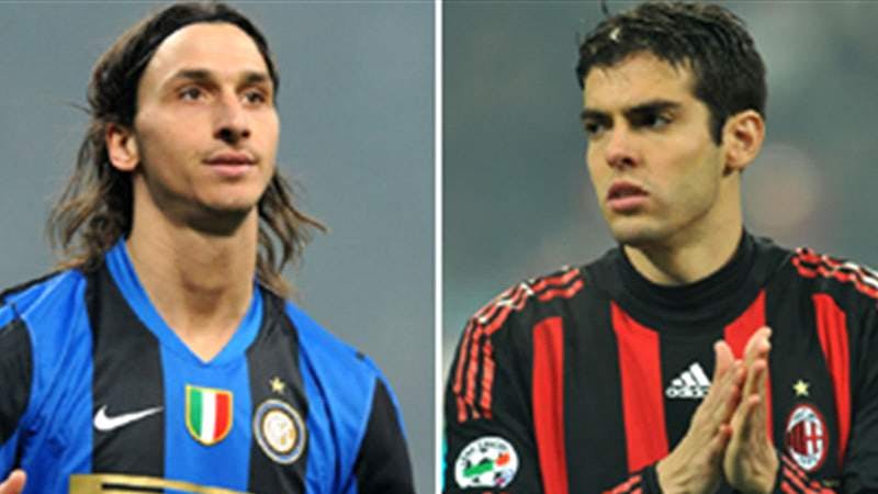Zlatan Ibrahimovic and Kaka in Milan jersey