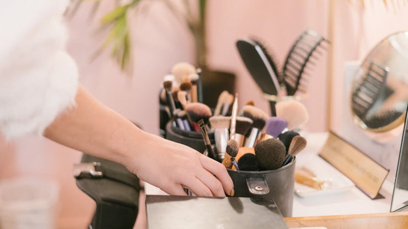 A variety of beauty, makeup and skincare products ranging from powder, to face foundations, eye shadows, face moisturizers, toners, eye liners etc.