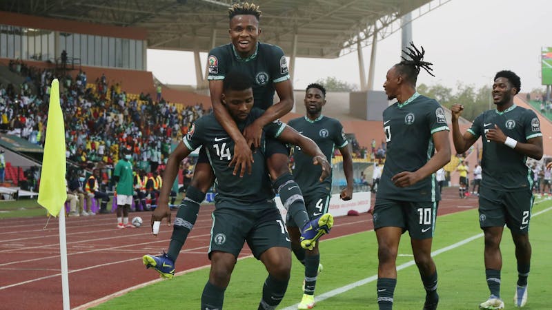 Nigeria celebrate Kelechi Iheanacho's goal against Egypt in AFCON 2021