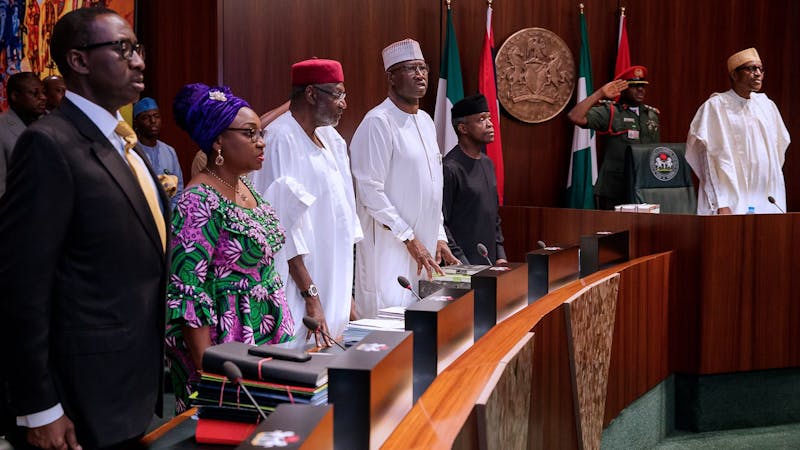 President Buhari in a meeting with the federal council