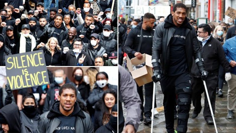 Heavyweight champion Anthony Joshua during Watford protest against racism