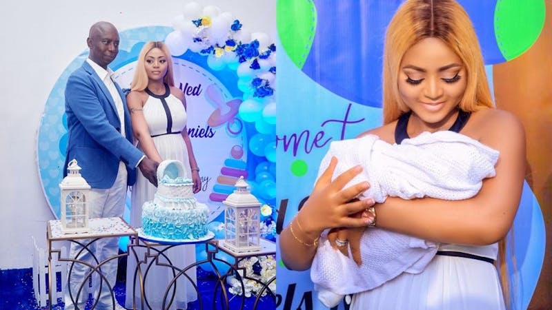 Actress regina Daniels carrying her new baby