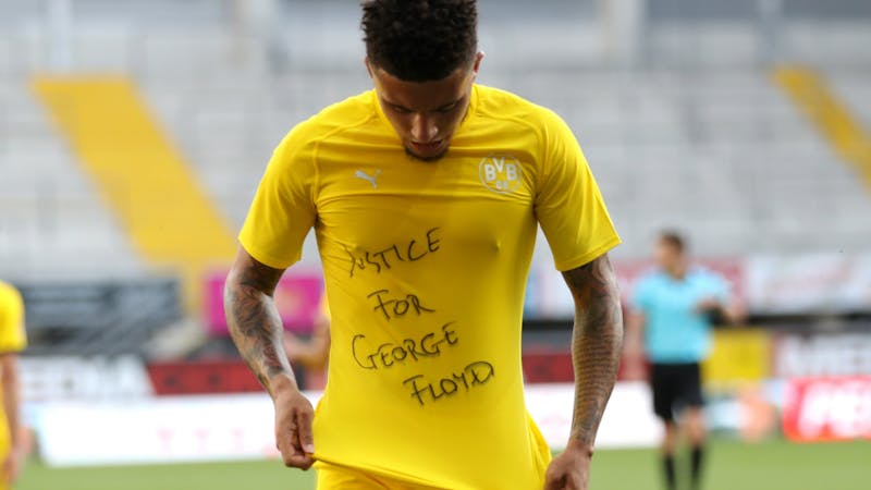 Borussia Dortmund winger Jadon in goal celebration sicking justice for Floyd