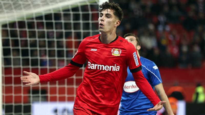 Kai Havertz celebrating his goal for for Bayer Leverkusen