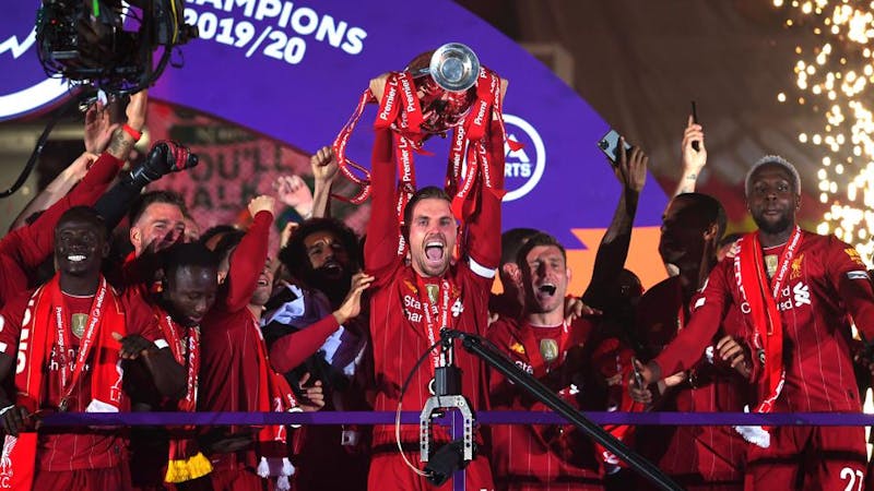 Liverpool players celebrating their Premie League title