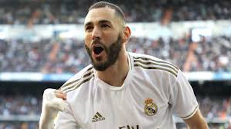 Real Madrid Kareem Benzema celebrating his goal for the club