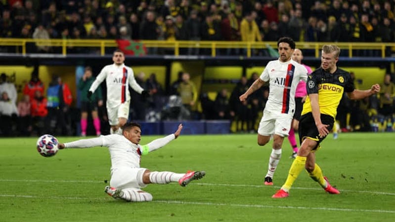 Haaland shoots past Thiago Silva