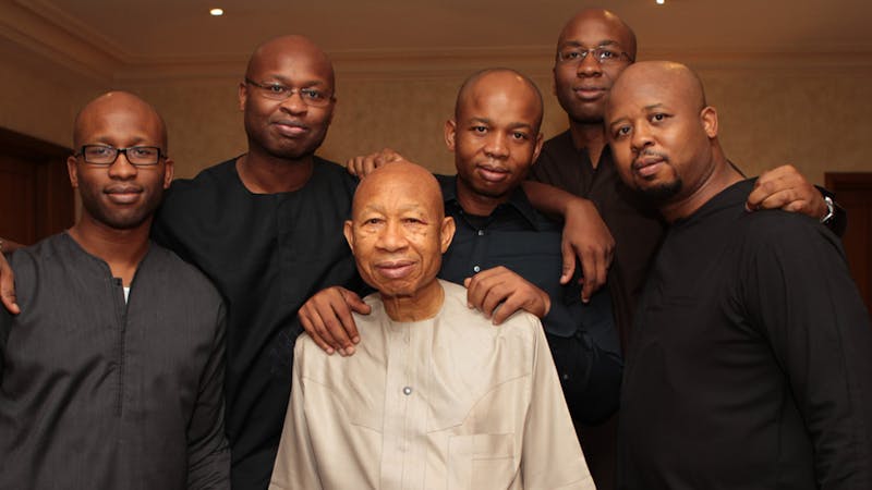 Pascal G. Dozie (centre) and sons, L-R: Ngozi, Kelechi, Uzoma, Chijioke and Chiekezi.