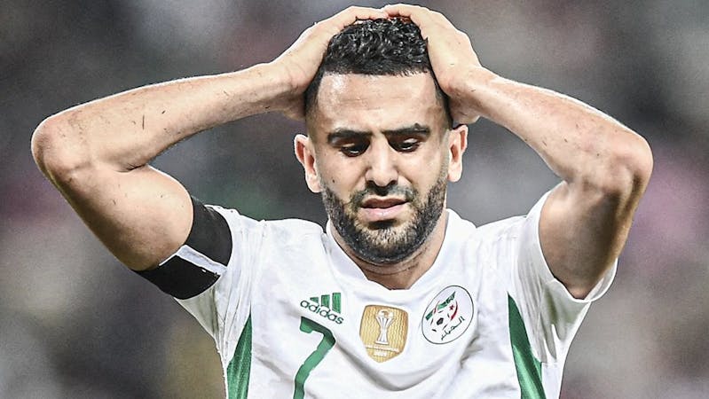 Riyahd Mahrez of Algeria with hands in head
