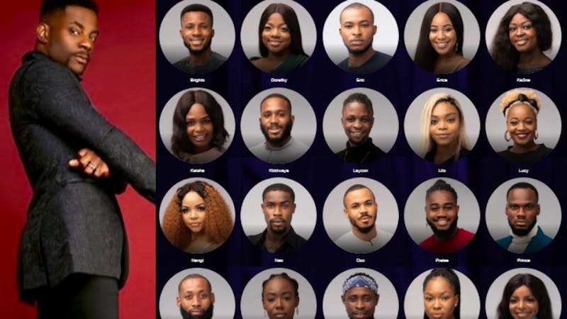 Ebuka Obi-Uchendu and portraits of the ' Lockdown' housemates.