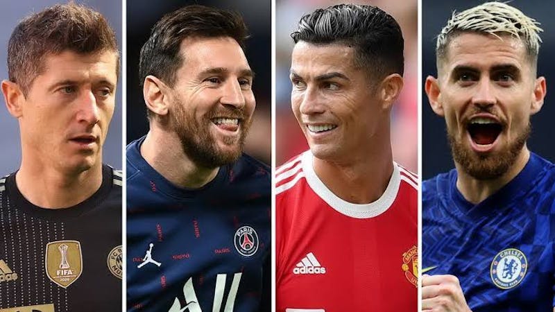 Collage of Robert Lewandowski, Lionel Messi, Cristiano Ronaldo and Jorginho, some of the best players in the world.