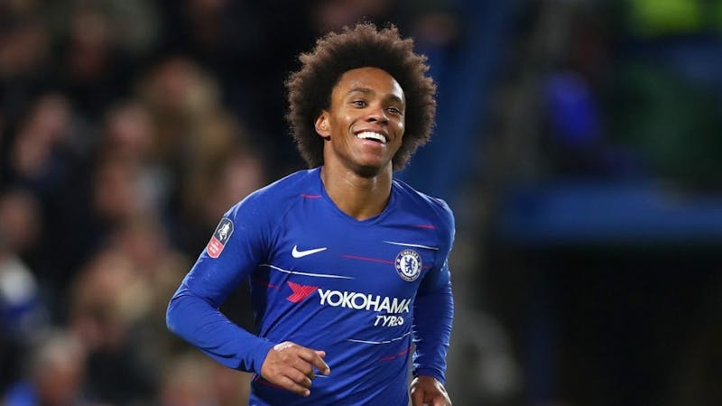 Former Chelsea winger Willian celebrates his goal for the club