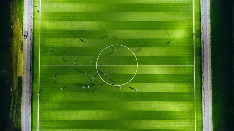 Aerial view of a football pitch.