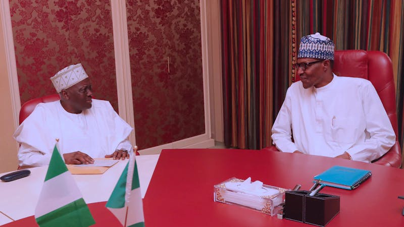 The former IGP of police, Alhaji Musiliu Smith and President Muhammadu Buhari