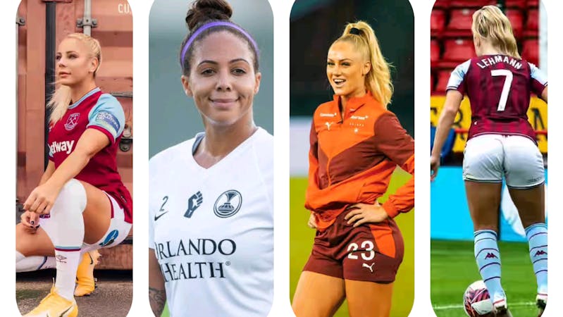 Photo collage of Adriana Leon, Sydney Leroux, and Alisha Lehmann, three of the hottest female footballers in the world