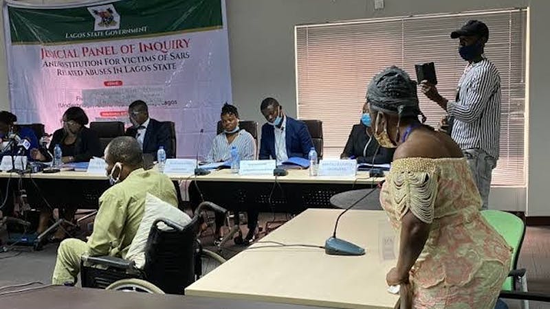 A trader identified as Ndukwe Ekwekwe narrates to the Lagos State Panel of Judicial Inquiry his ordeal in the hands of men of the recently disbanded Special Anti-Robbery Squad.