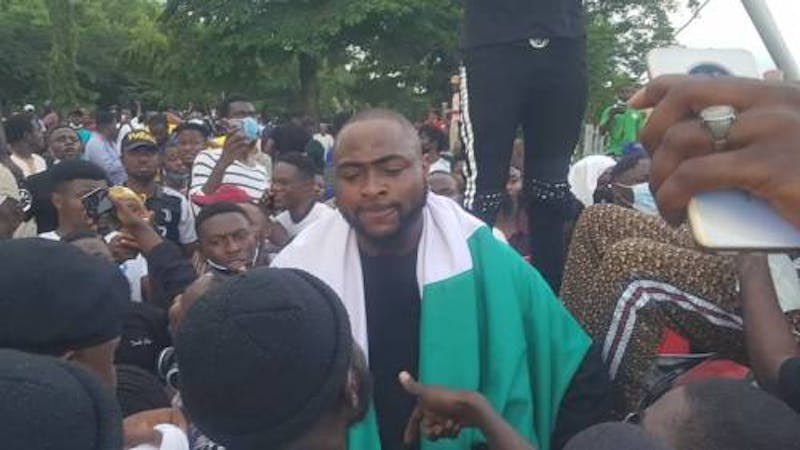 David Adeleke a.k.a Davido during the #EndSARS protest at Force Headquarters, Abuja