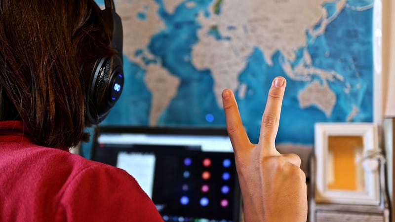 An individual making use of a headset.